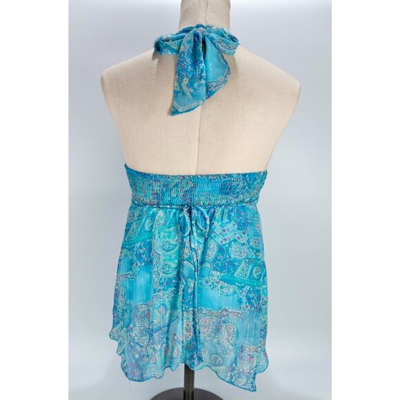 Jordache Babydoll Halter Top Large Festival Paisley Boho Y2K Fairy Forest Mesh - Picture 4 of 10